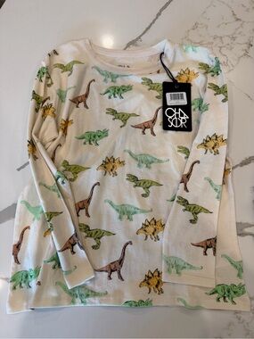 NWT Chaser White Long-Sleeve Tee with Multicolor Dinosaur Print